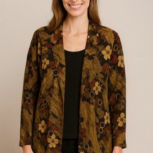 Vintage Floral One Piece Tank Jacket Size 20W Green Black Buttons Floral Work